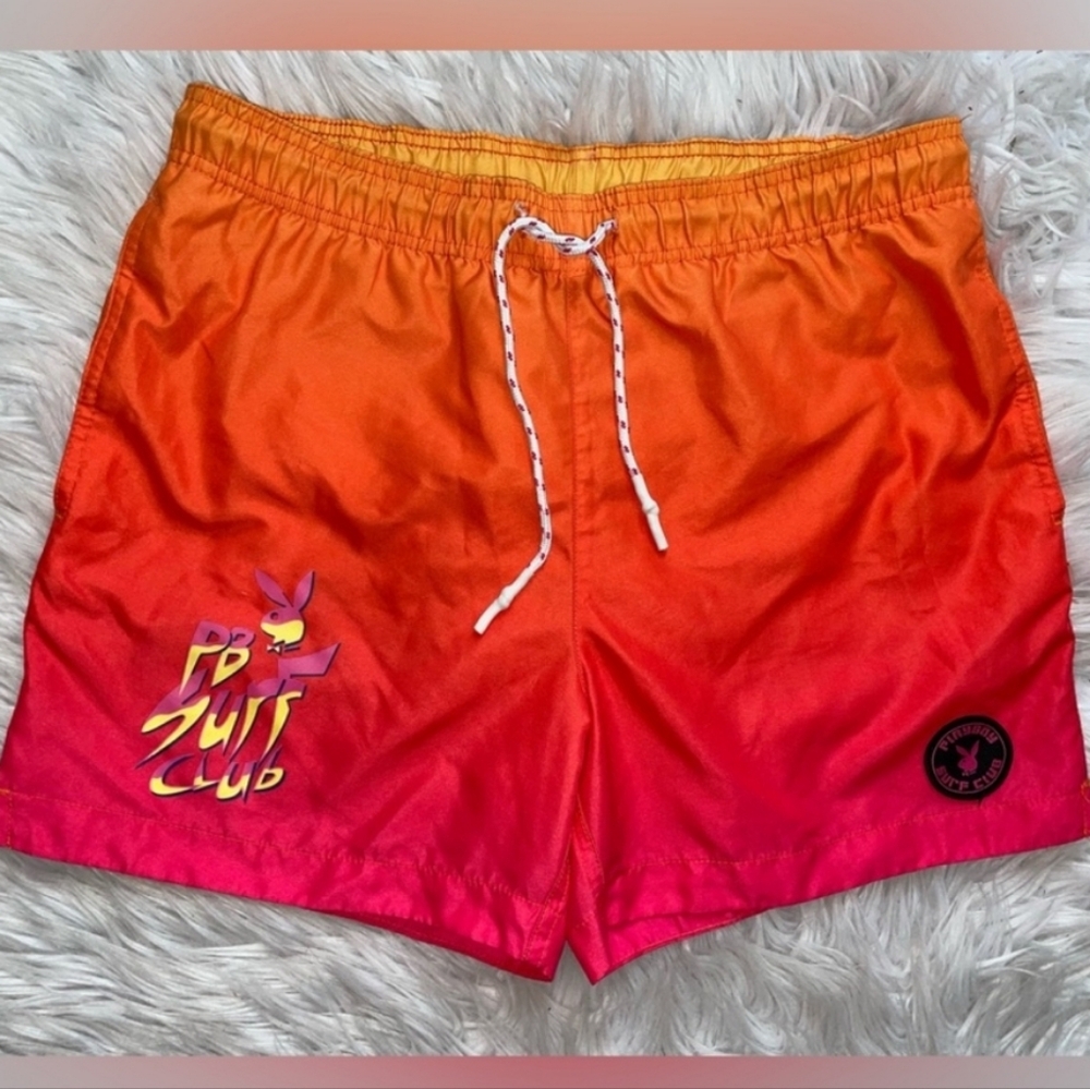 NWT Playboy Surf Club Orange Red Gradient Swim Trunks Mens Small